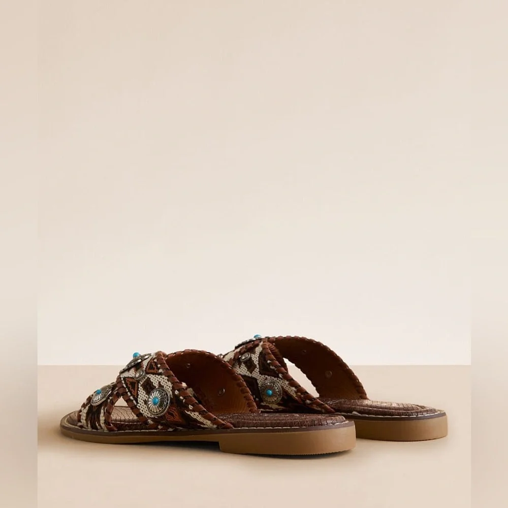 NIB Very G Jungle Boho Festival Western Concho Turquoise Sandals - Picture 4 of 5